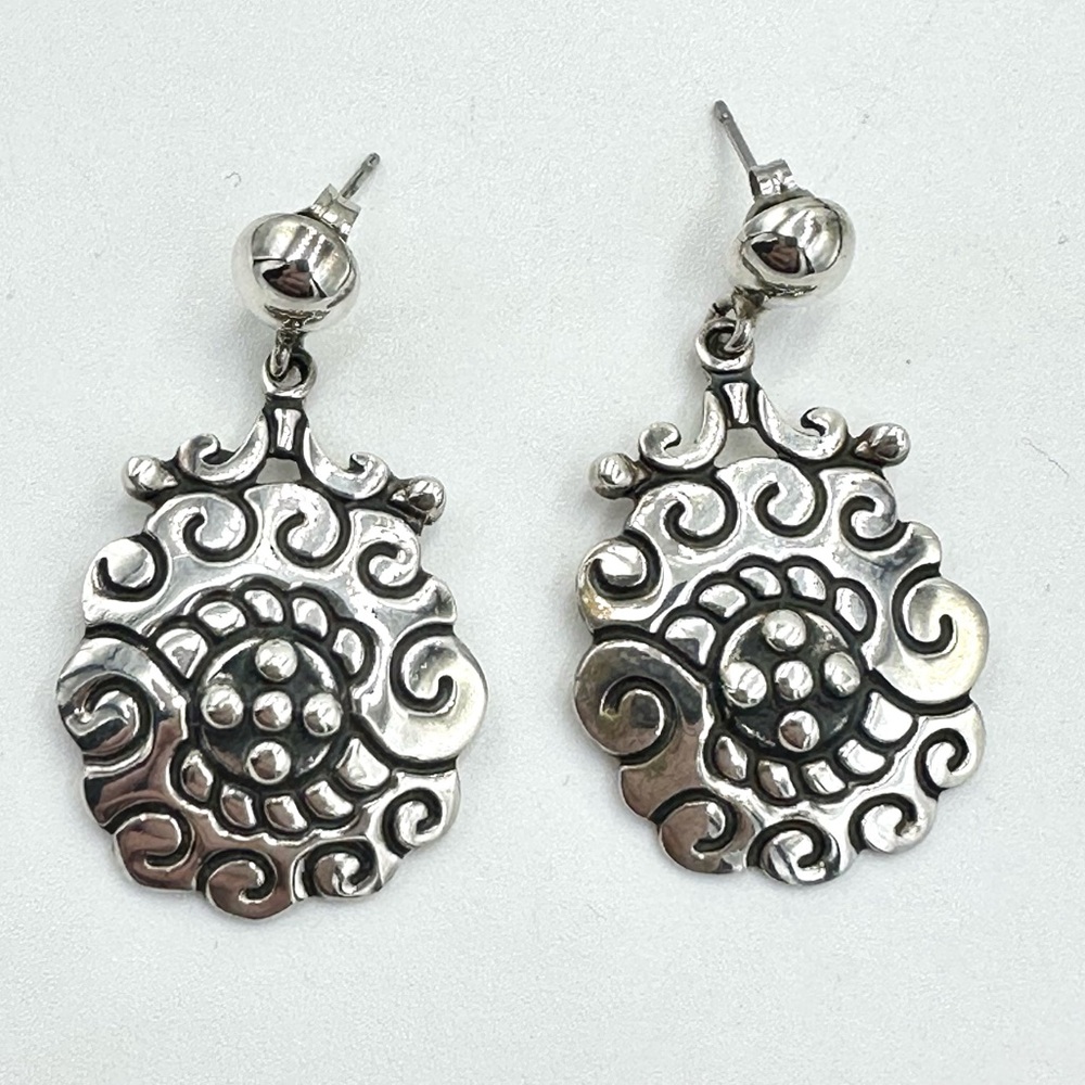 ATI Mexican 925 Sterling Silver Filigree Post/Cap Drop Earrings
